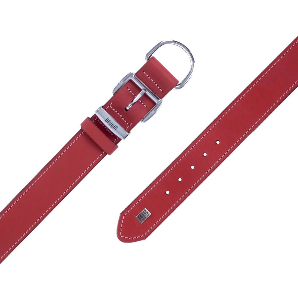 Doggie El Yapımı Konforlu Deri Köpek Tasması 3,5x47-55 cm Kırmızı