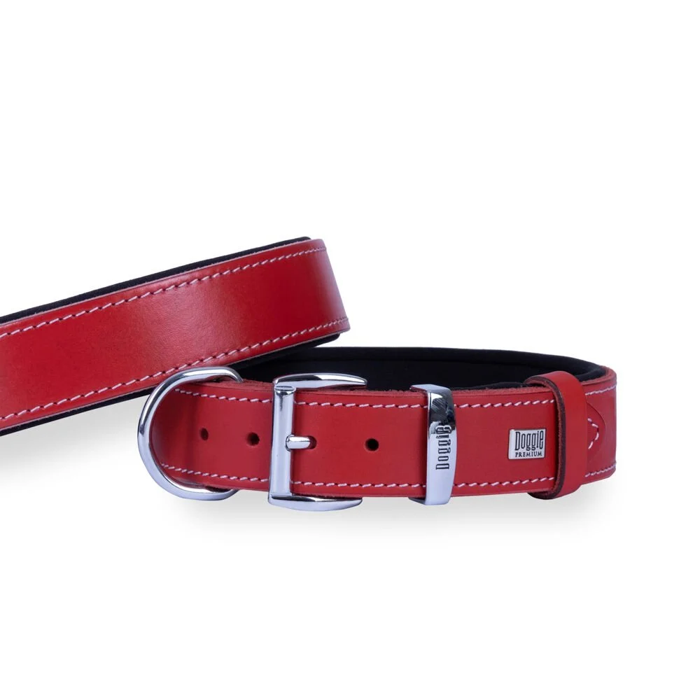 Doggie El Yapımı Konforlu Deri Köpek Tasması 3,5x47-55 cm Kırmızı