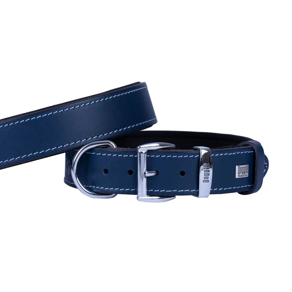 Doggie El Yapımı Konforlu Deri Köpek Tasması 3,5x52-60cm Mavi