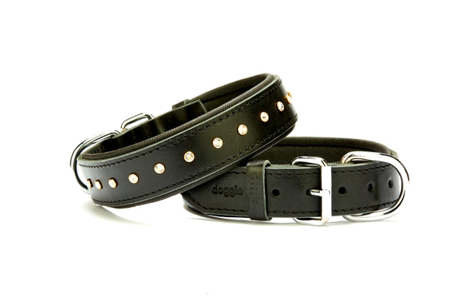 Doggie Konforlu Deri Swarovski Kristal Taşlı Köpek Boyun Tasması 3,5 x 40-49 cm Siyah