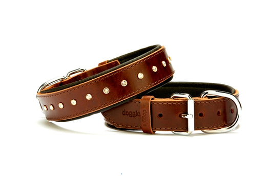 Doggie Konforlu Deri Swarovski Kristal Taşlı Köpek Boyun Tasması 3,5 x 40-49 cm Kahverengi