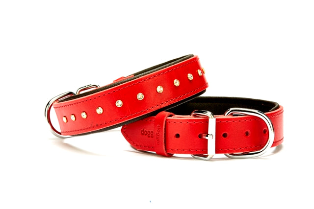 Doggie Konforlu Deri Swarovski Kristal Taşlı Köpek Boyun Tasması 3,5 x 50-59 cm Kırmızı