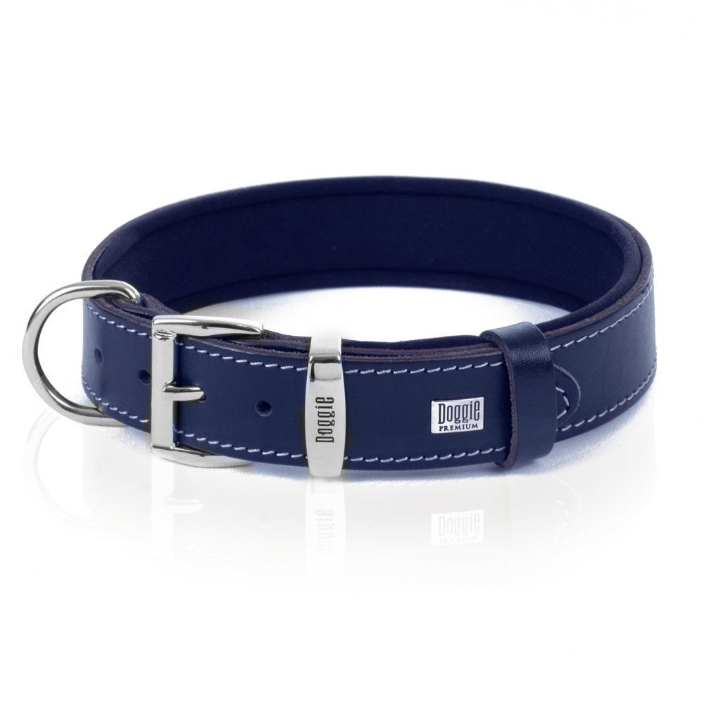 Doggie Premıum Gerçek Deriden El Yapımı Köpek Boyun Tasması 3,5x52-60 cm Mavi