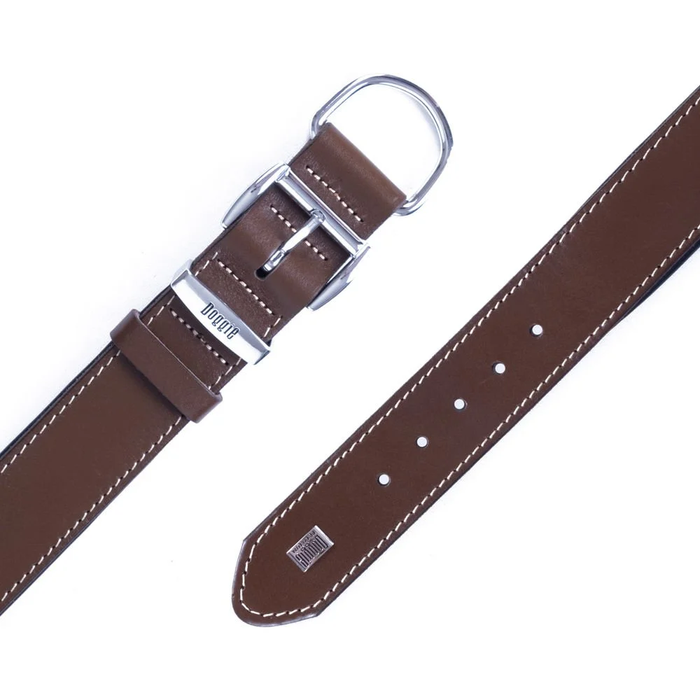 Doggie El Yapımı Konforlu Deri Köpek Tasması 4x52-60 cm Kahverengi