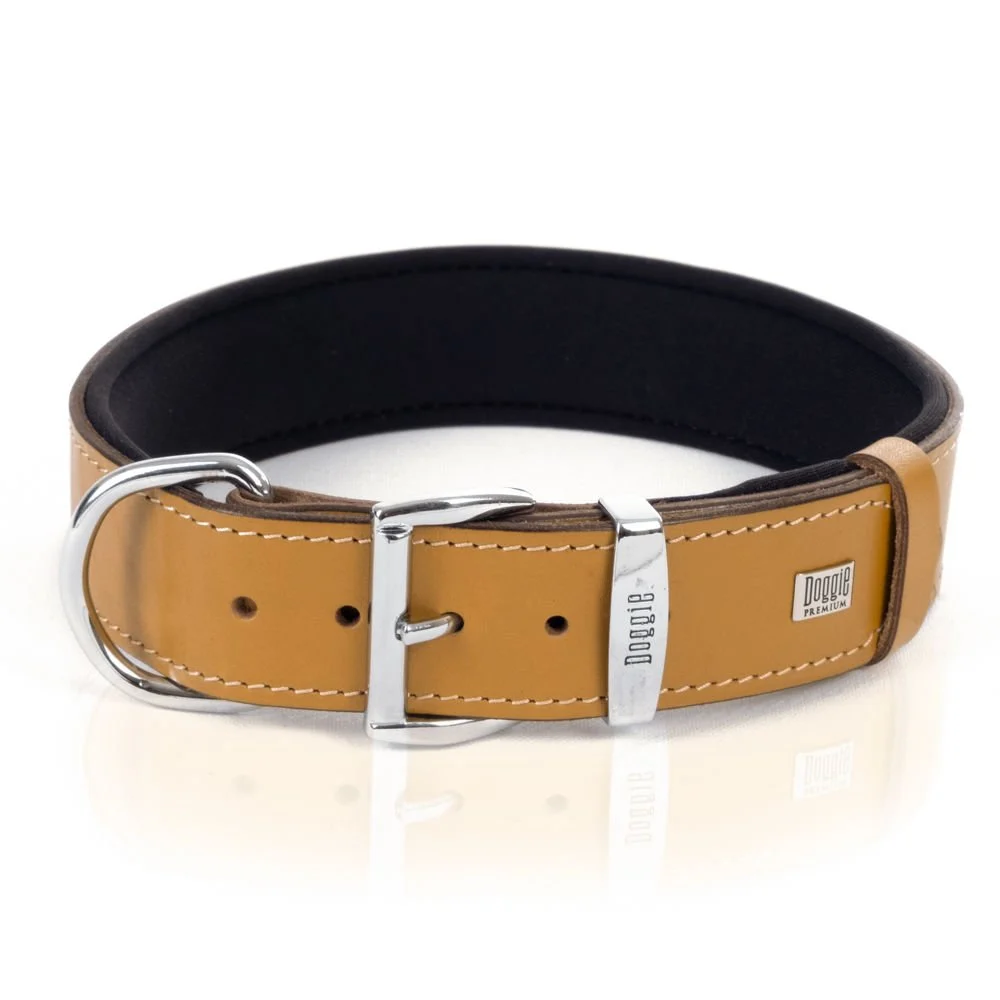 Doggie El Yapımı Konforlu Deri Köpek Tasması 4x52-60 cm Kamel