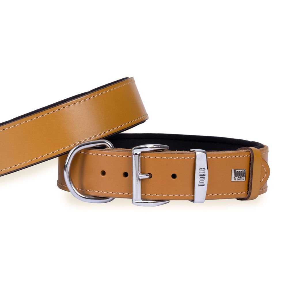 Doggie Konfor Deri El Yapımı Köpek Boyun Tasması 5x50-60 cm Kamel