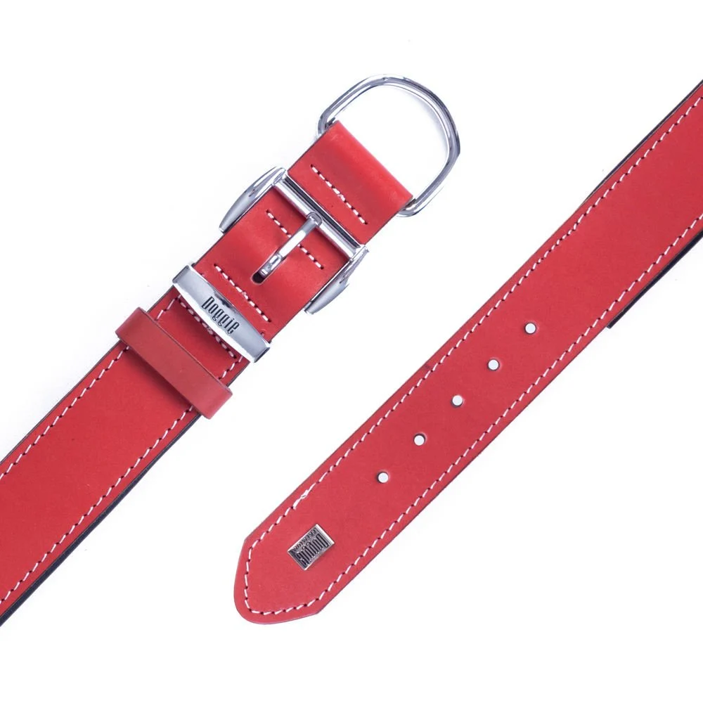 Doggie El Yapımı Konforlu Deri Köpek Tasması 4x57-65 cm Kırmızı