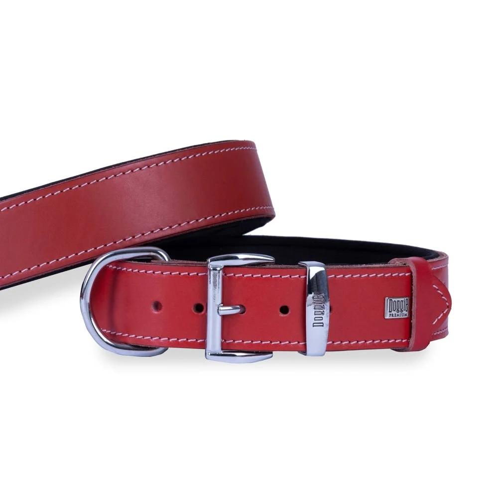 Doggie El Yapımı Konforlu Deri Köpek Tasması 4x57-65 cm Kırmızı