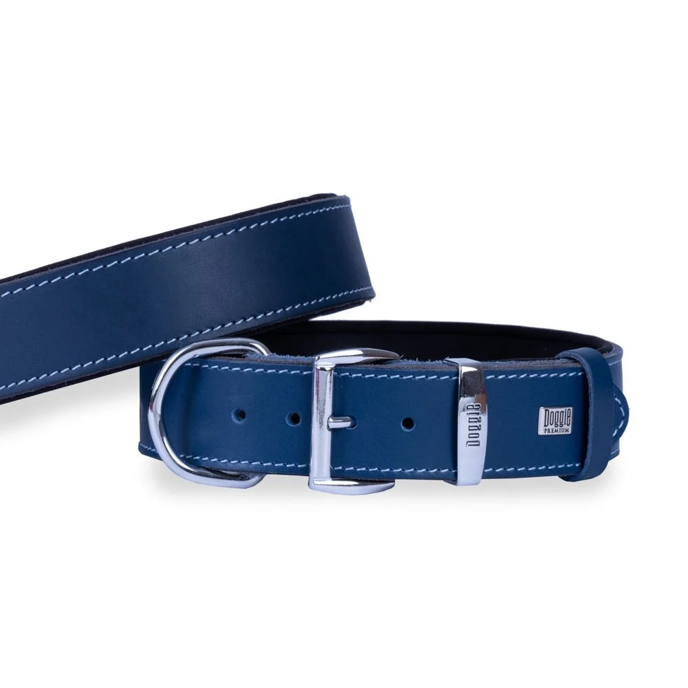 Doggie El Yapımı Konforlu Deri Köpek Tasması 4x57-65 cm Mavi