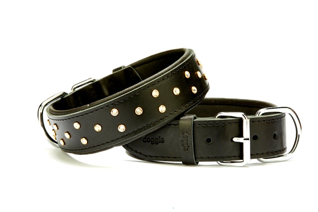 Doggie Konforlu Deri Swarovski Kristal Taşlı Köpek Boyun Tasması 4 x 54-63 cm Siyah