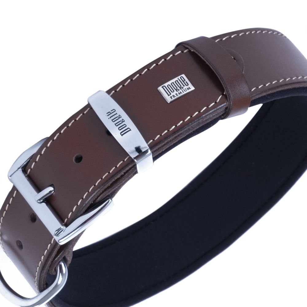 Doggie Gerçek Deriden El Yapımı Kemik Süslü Köpek Boyun Tasması 4x52-60 cm Kahverengi