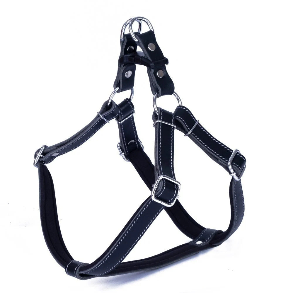 Doggie Gerçek Deriden El Yapımı Ronnin Köpek Göğüs Tasması 2x55-65 cm Large Siyah