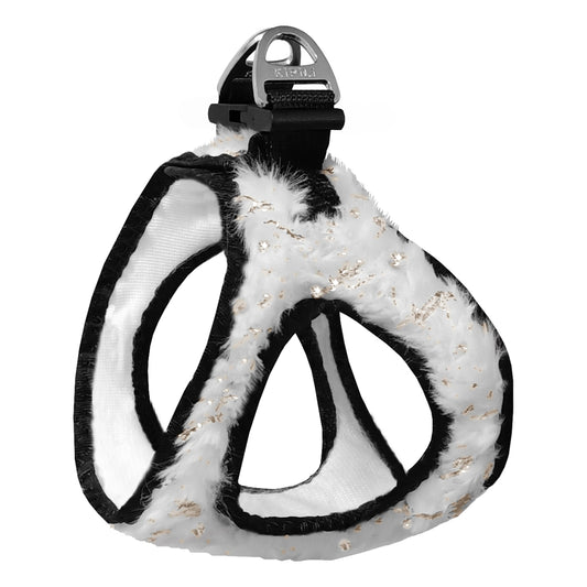 Üç Kilitli Simli Peluş Kedi Köpek Göğüs Tasması 32-40 cm Medium Beyaz