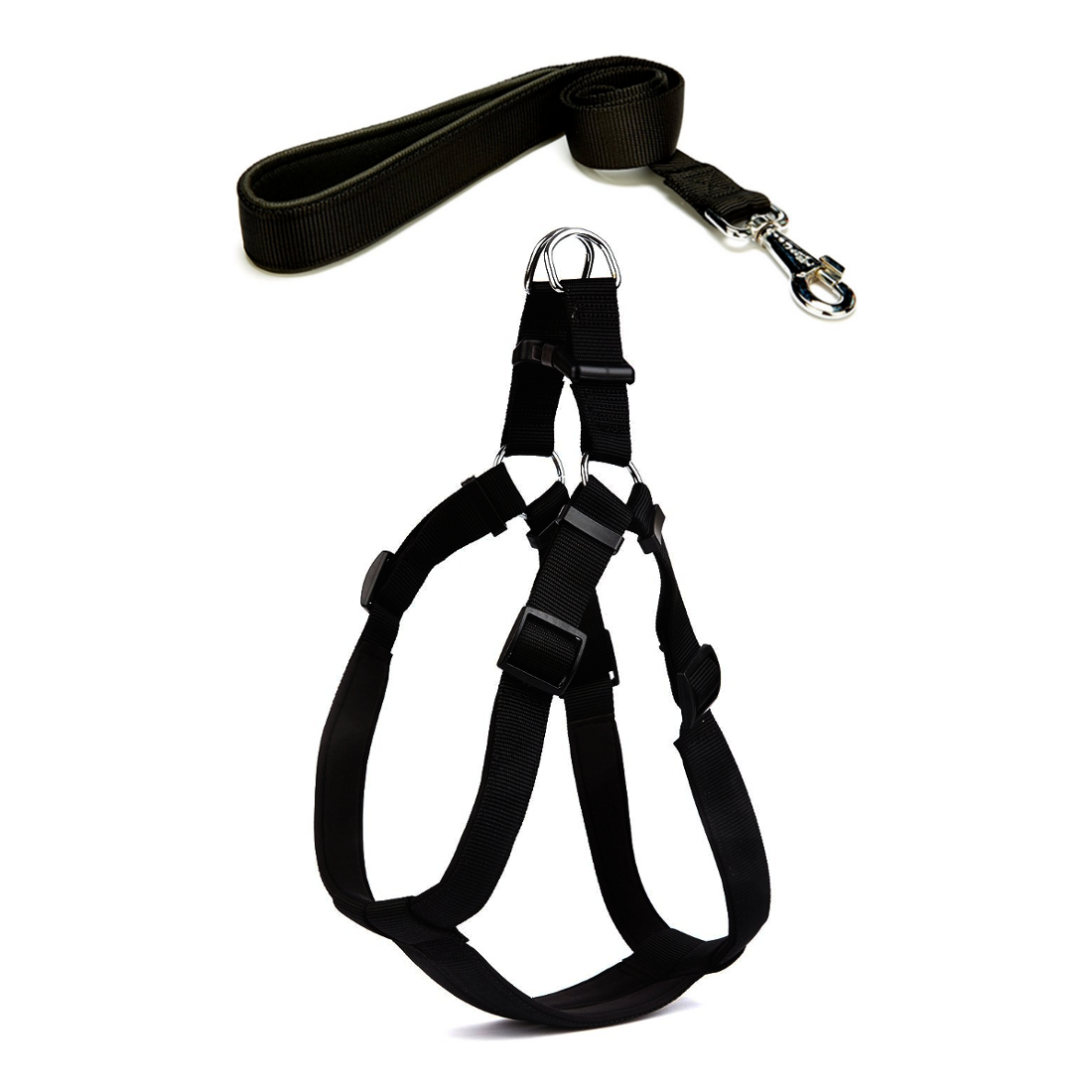 Köpek Göğüs Tasma Seti 50-70 cm Siyah + Gezdirme Kayışı