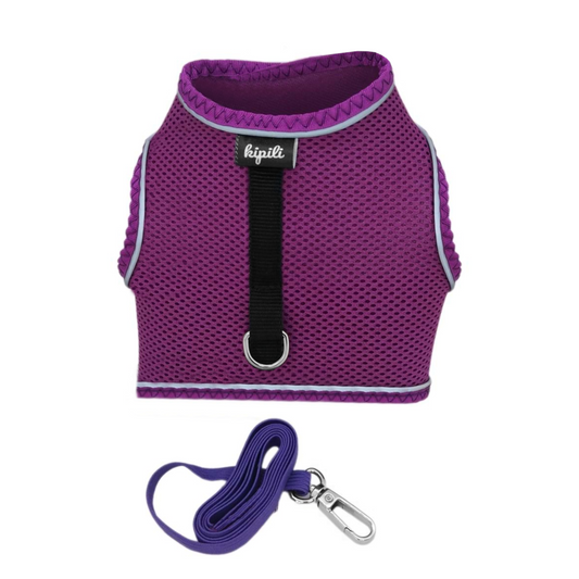 Çift Kilitli Sportif Kedi Köpek Göğüs Tasma Seti 30-38 cm Small Mor