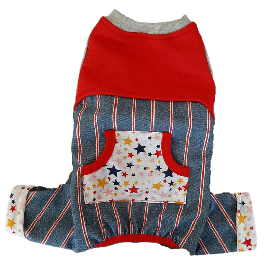Star Jean Rompers Kedi Köpek Tulumu Kıyafeti Small