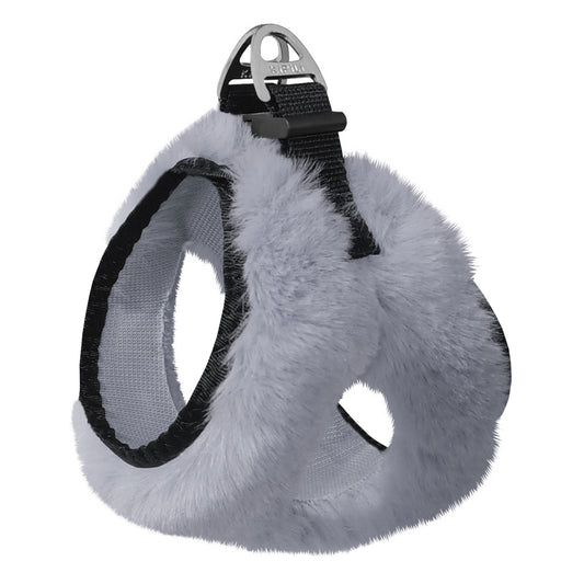 Üç Kilitli Peluş Kedi Köpek Göğüs Tasması 32-40 cm Medium Gri