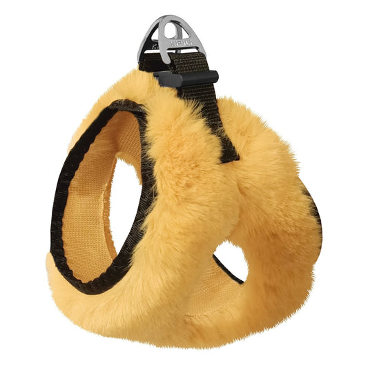 Üç Kilitli Peluş Kedi Köpek Göğüs Tasması 32-40 cm Medium Sarı